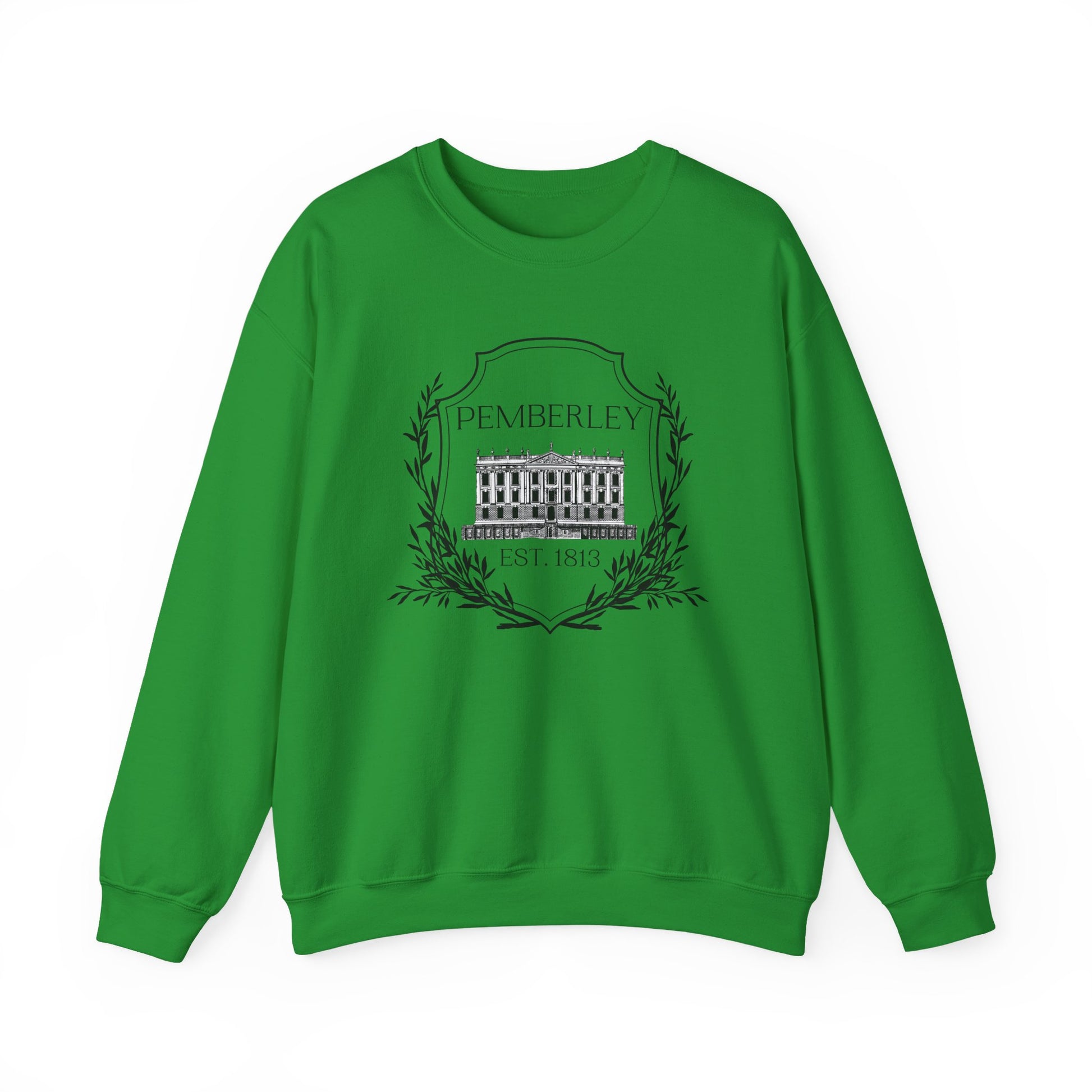 Sweatshirt, Pemberley Dark Crest Sweatshirt, Pride and Prejudice Gift, Unisex Crewneck Jumper, Mr. Darcy's Estate, Regency Literature Top, Book Lover
