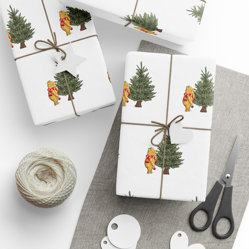 Gift Wrap - Classic Winnie the Pooh White Wrapping Paper with Tree with Lights