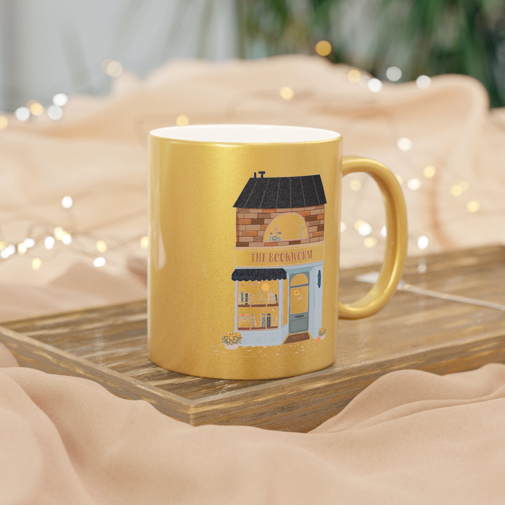 Metallic Mug - Bookworm Bookshop Perfect Gift for Booklover - Spicy Book Girl Cute Store Can't Put the Book Down on Gold Silver Coffee Mug,