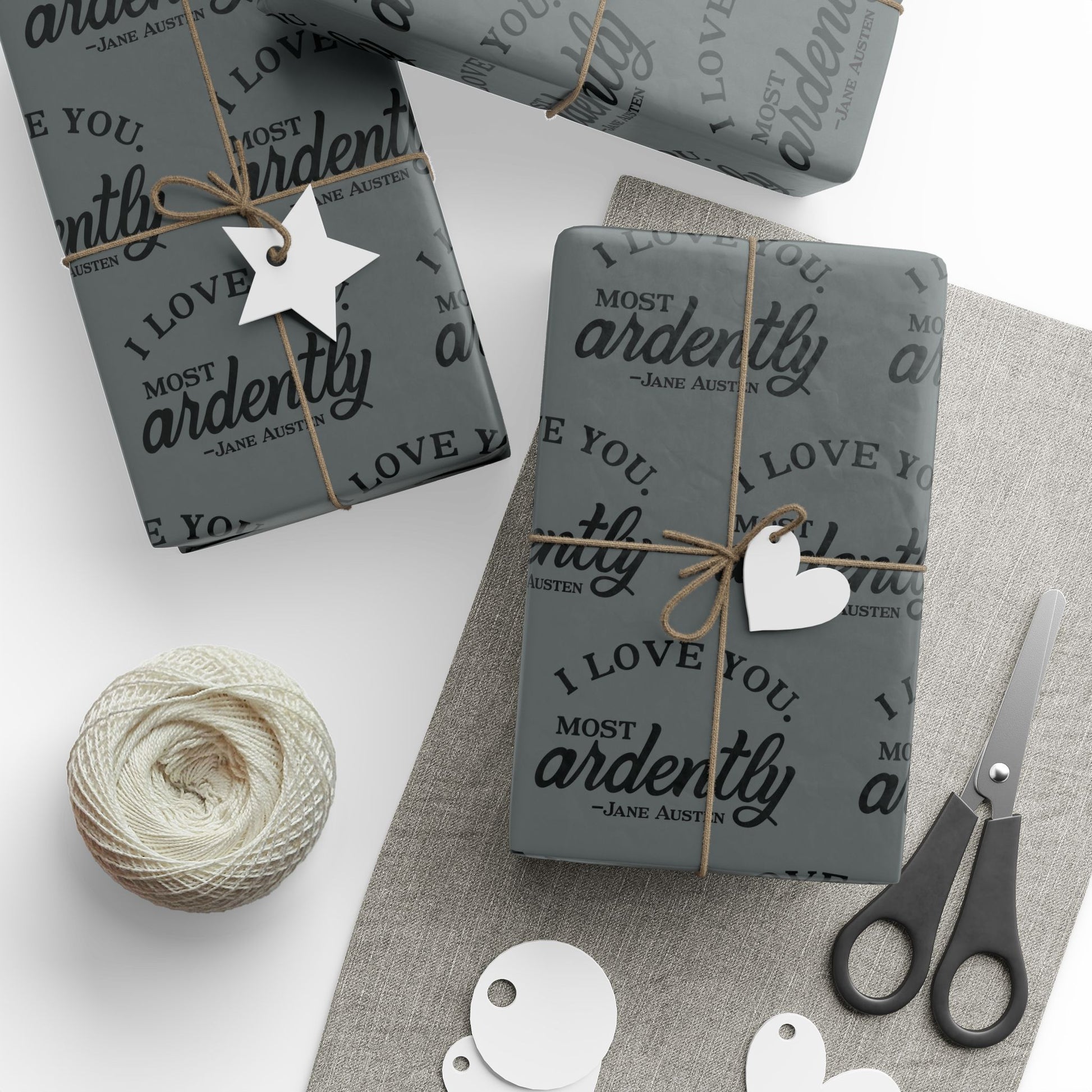 Gift Wrap - Grey Jane Austen Quote; Pride and Prejudice, Mr Darcy, I Love You Most Ardently