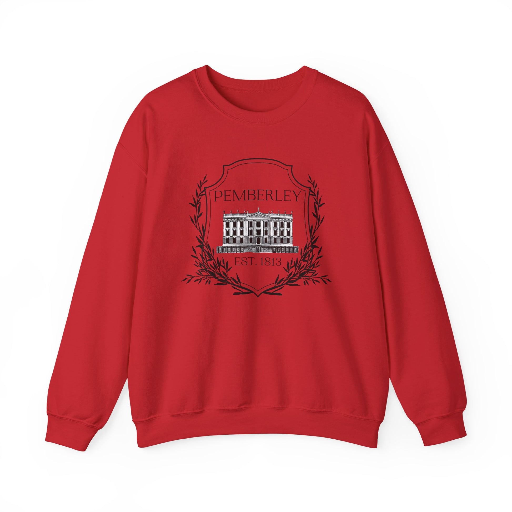 Sweatshirt, Pemberley Dark Crest Sweatshirt, Pride and Prejudice Gift, Unisex Crewneck Jumper, Mr. Darcy's Estate, Regency Literature Top, Book Lover