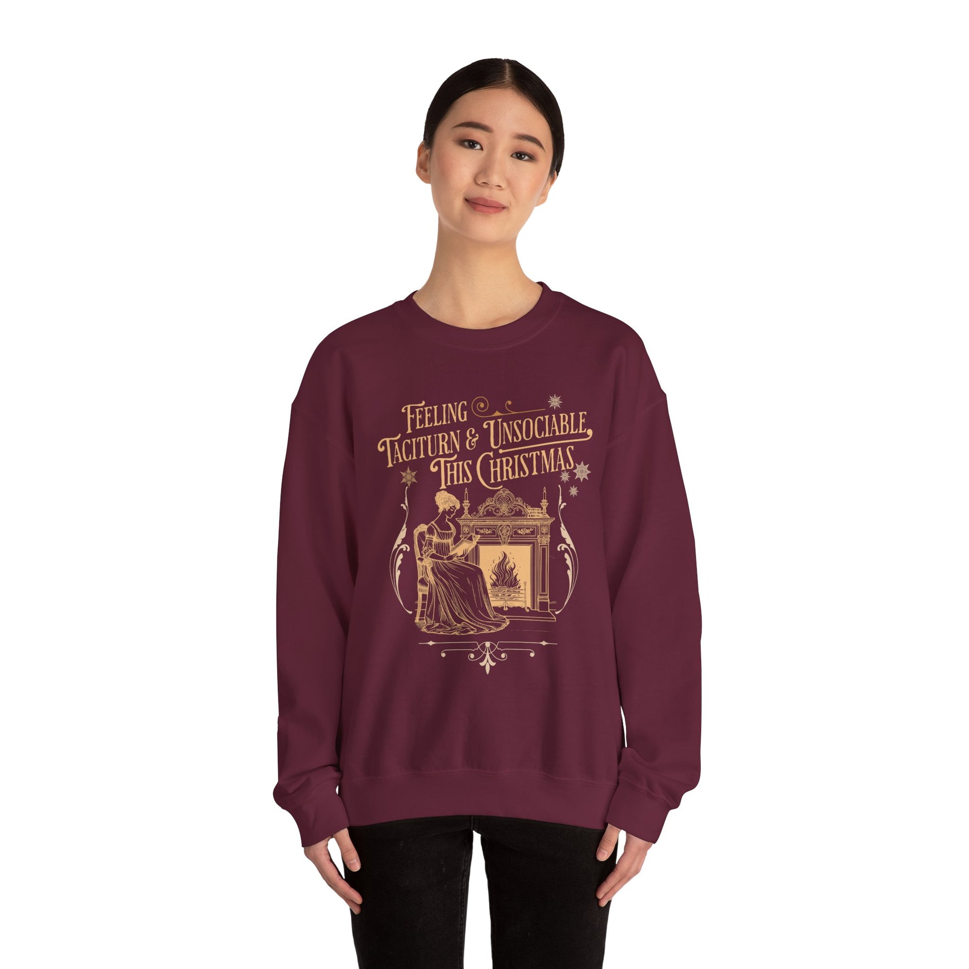 Sweatshirt, Jane Austen Taciturn & Unsociable Christmas Sweatshirt, Light Academia Book Lover Gift, Pride and Prejudice Quote, Holiday Reading Apparel, Introvert