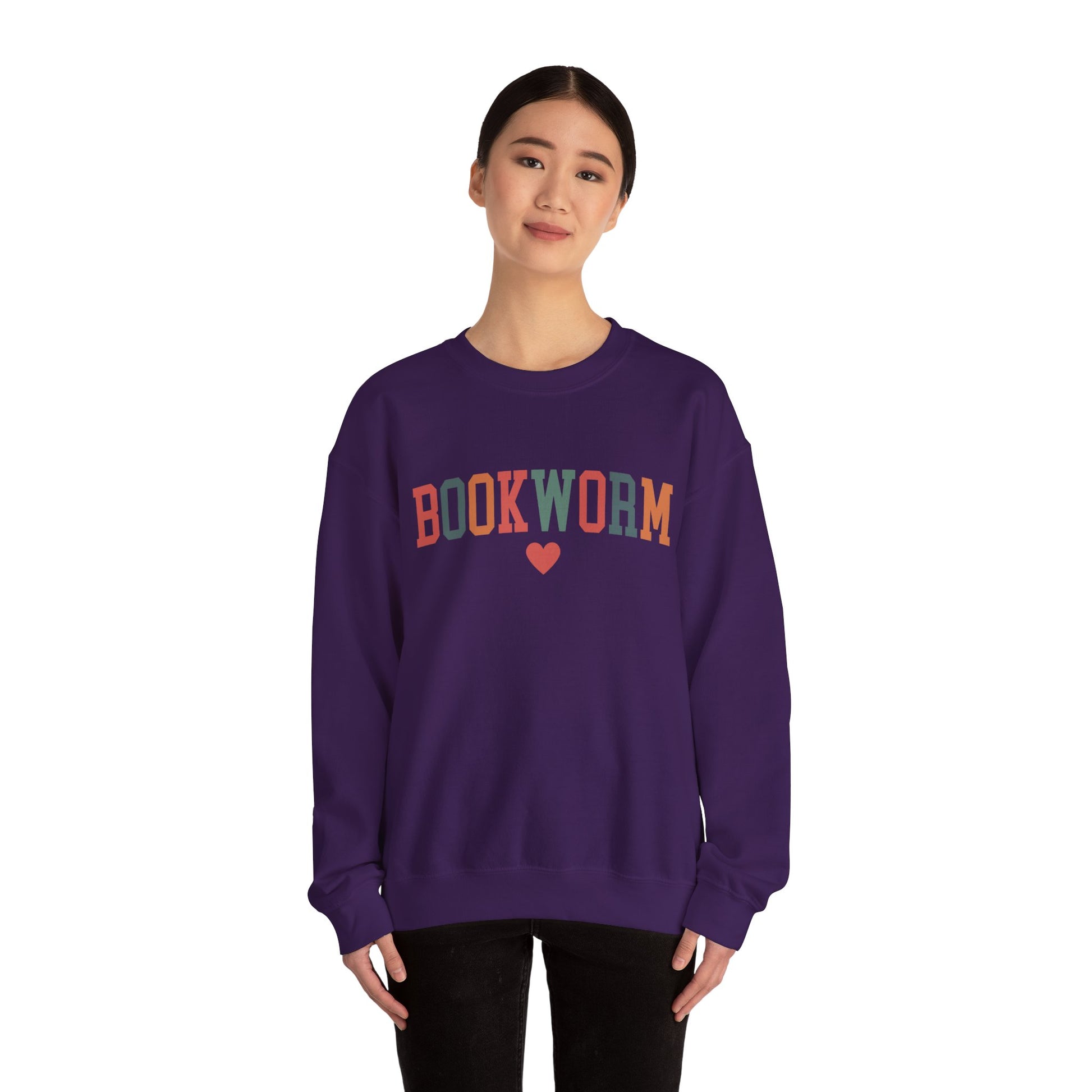 Sweatshirt, Bookworm Heart Unisex Crewneck Sweatshirt, Book Lover Gift, Pink Teal Gold Blue Sweatshirt, Gildan 18000 Sweatshirt, Christmas Present,