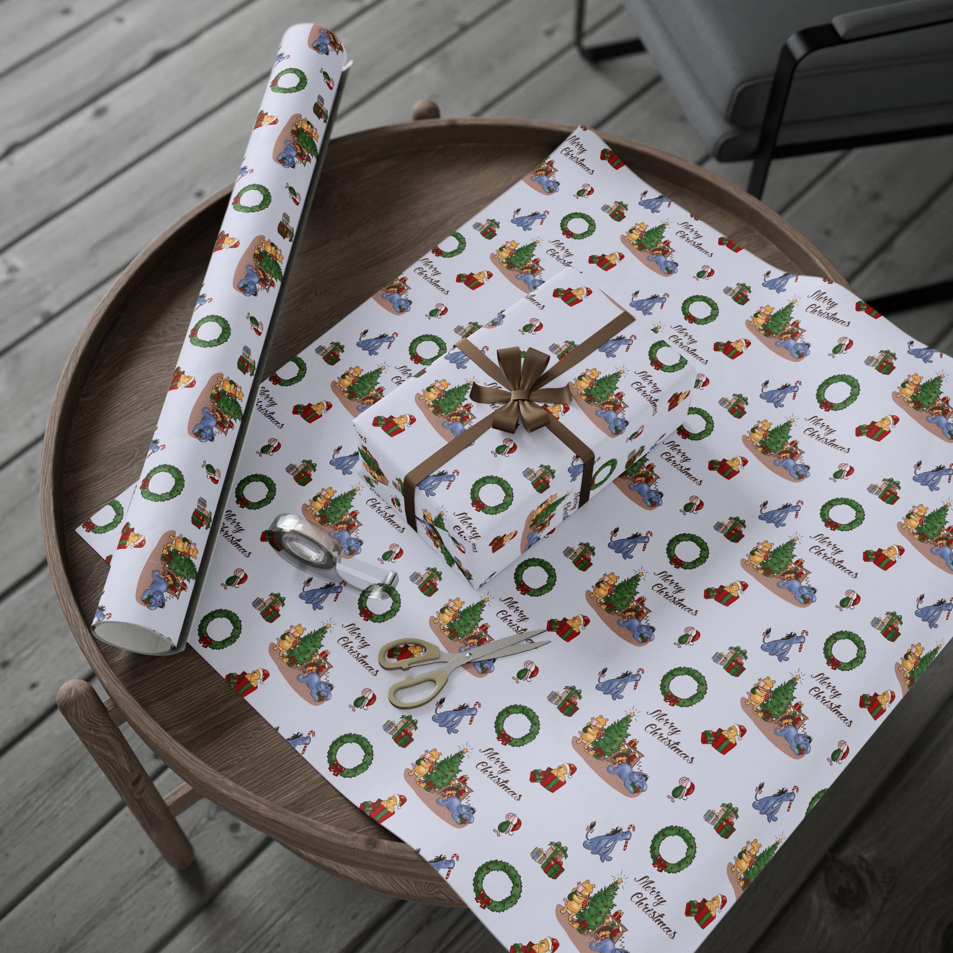 Gift Wrap - Classic Winnie the Pooh Merry Christmas with Pooh, Piglet, Eeyore, and Tigger