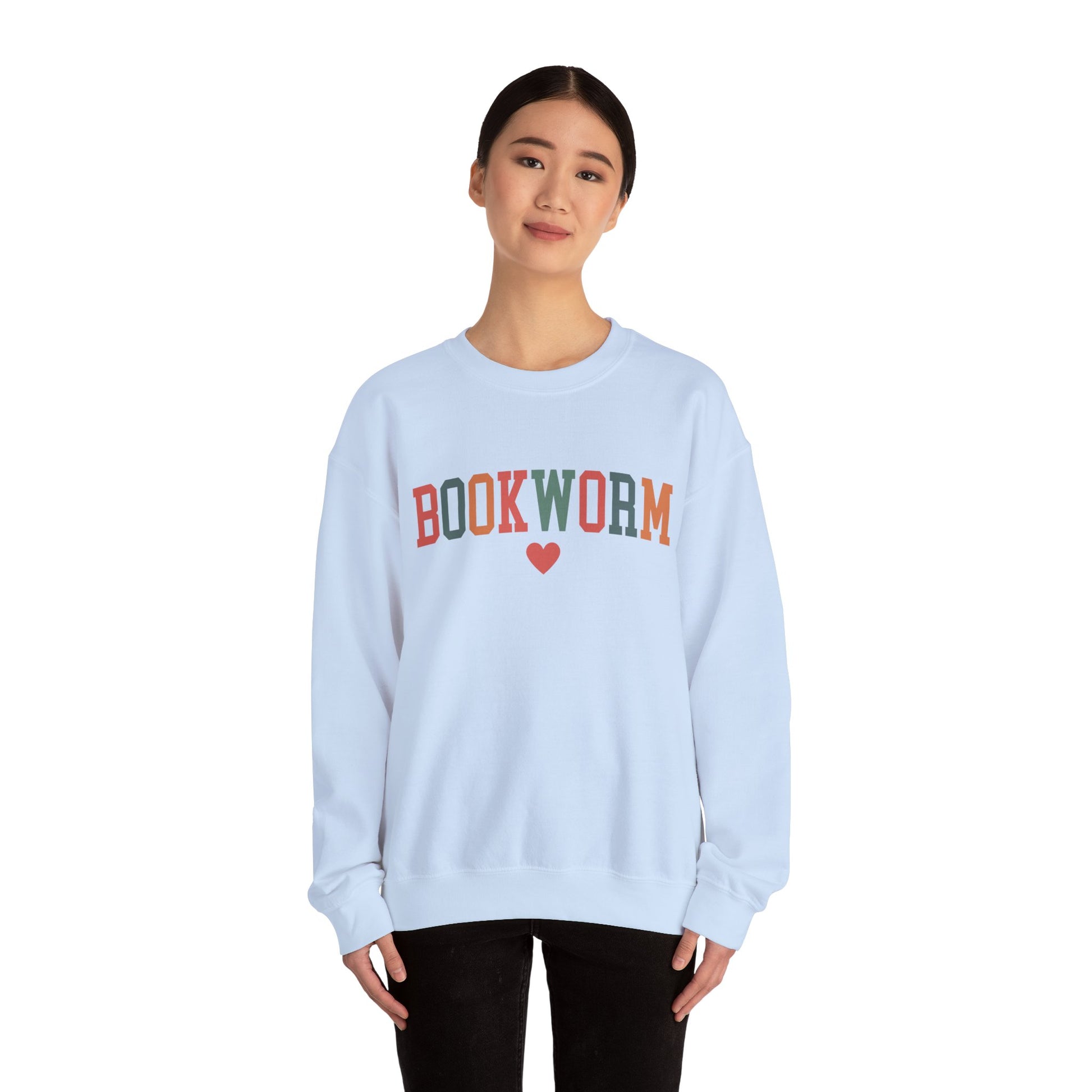 Sweatshirt, Bookworm Heart Unisex Crewneck Sweatshirt, Book Lover Gift, Pink Teal Gold Blue Sweatshirt, Gildan 18000 Sweatshirt, Christmas Present,