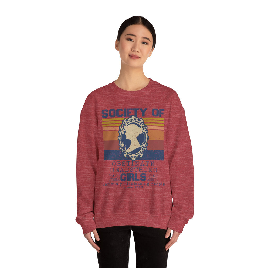 Sweatshirt, Jane Austen Silhouette, Obstinate and Head Strong Girls Crewneck, Gildan 18000, Literary Gift, Author Fan Apparel