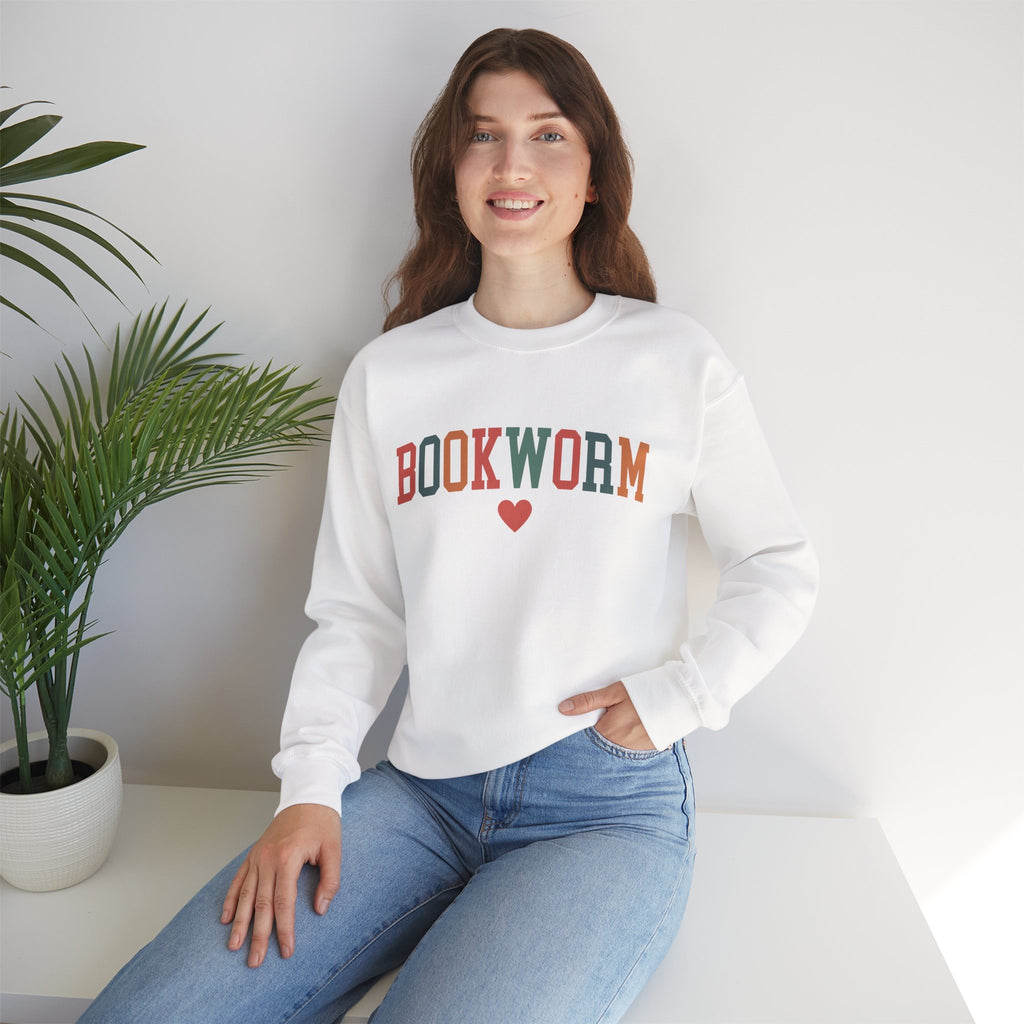 Sweatshirt, Bookworm Heart Unisex Crewneck Sweatshirt, Book Lover Gift, Pink Teal Gold Blue Sweatshirt, Gildan 18000 Sweatshirt, Christmas Present,