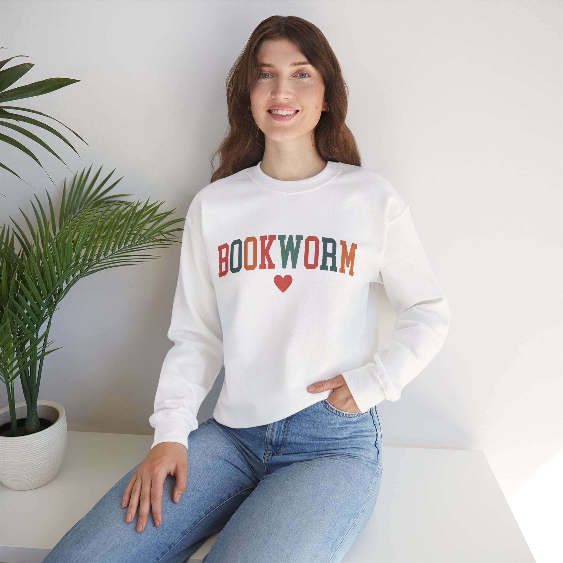 Sweatshirt, Bookworm Heart Unisex Crewneck Sweatshirt, Book Lover Gift, Pink Teal Gold Blue Sweatshirt, Gildan 18000 Sweatshirt, Christmas Present,