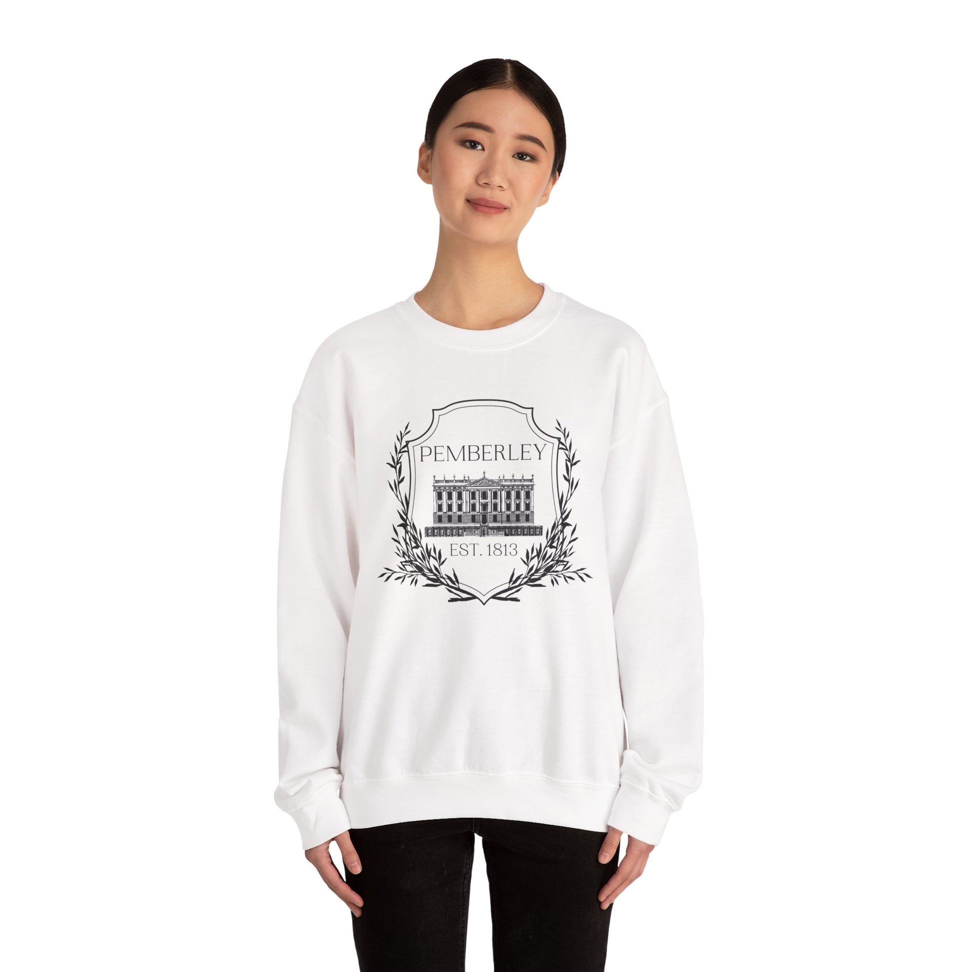 Sweatshirt, Pemberley Dark Crest Sweatshirt, Pride and Prejudice Gift, Unisex Crewneck Jumper, Mr. Darcy's Estate, Regency Literature Top, Book Lover