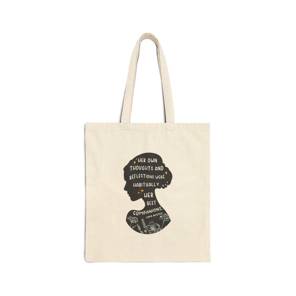 Tote Bag, Jane Austen Silhouette Cotton Canvas Tote Bag - Literary Quote, Book Lovers Gift, Floral Design, Black or Natural Tote, Women's Fashion