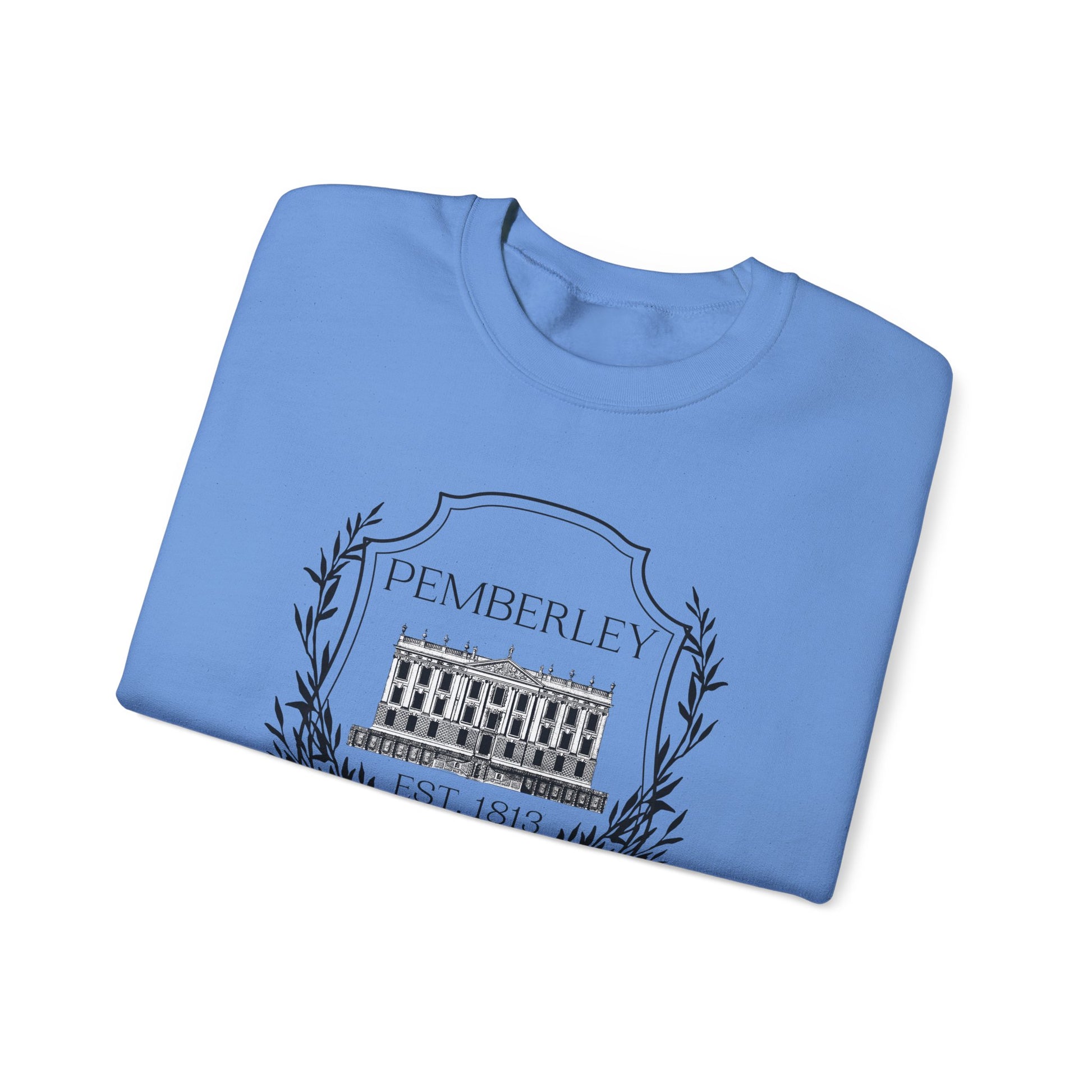 Sweatshirt, Pemberley Dark Crest Sweatshirt, Pride and Prejudice Gift, Unisex Crewneck Jumper, Mr. Darcy's Estate, Regency Literature Top, Book Lover