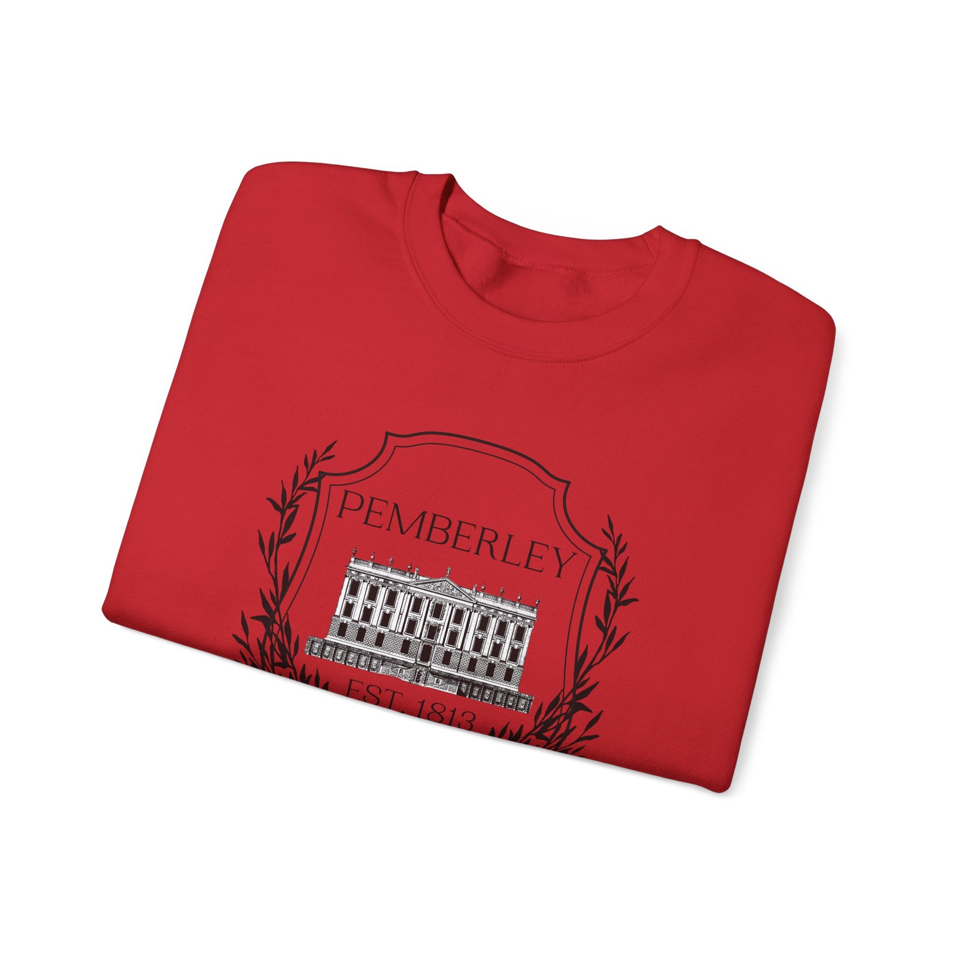 Sweatshirt, Pemberley Dark Crest Sweatshirt, Pride and Prejudice Gift, Unisex Crewneck Jumper, Mr. Darcy's Estate, Regency Literature Top, Book Lover