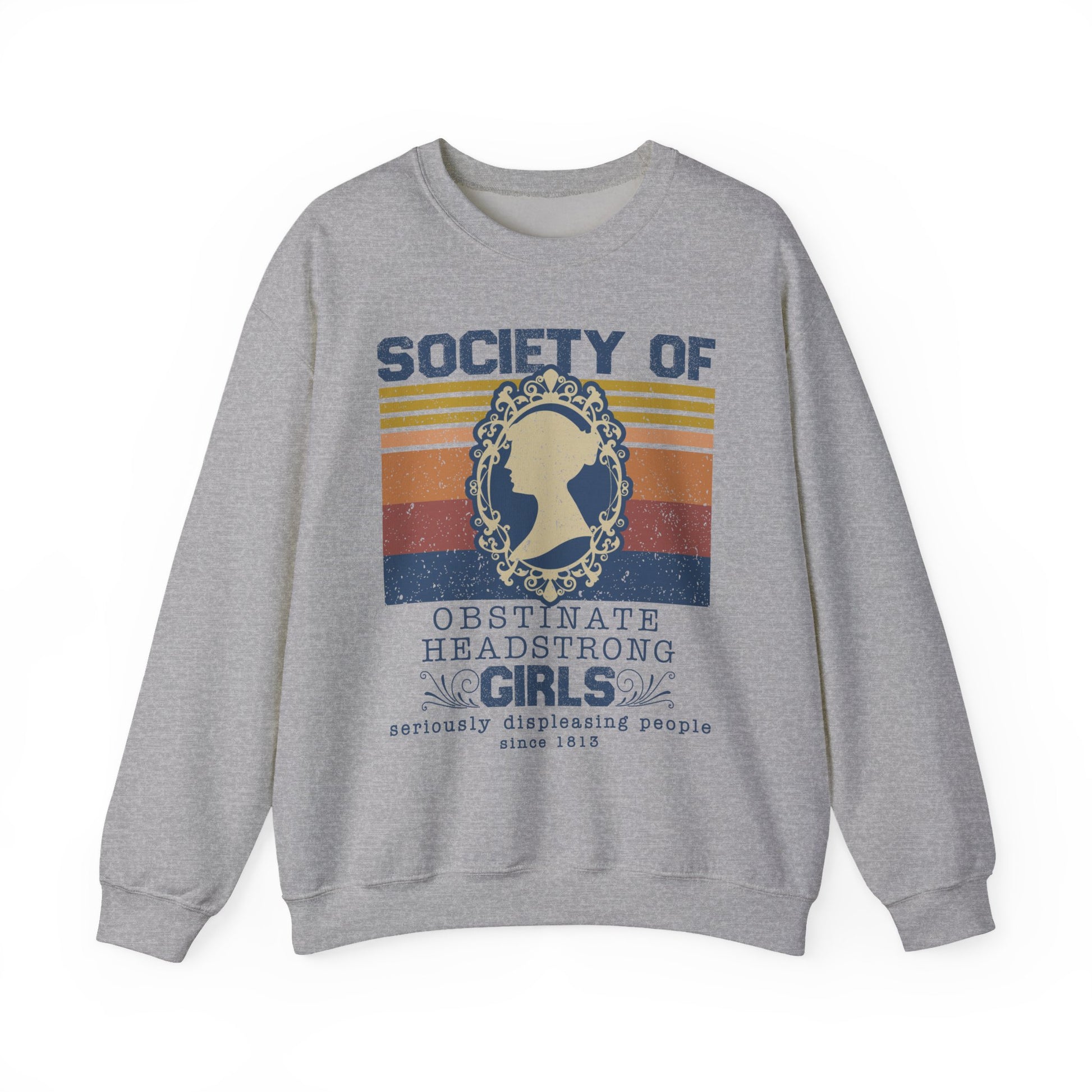Sweatshirt, Jane Austen Silhouette, Obstinate and Head Strong Girls Crewneck, Gildan 18000, Literary Gift, Author Fan Apparel