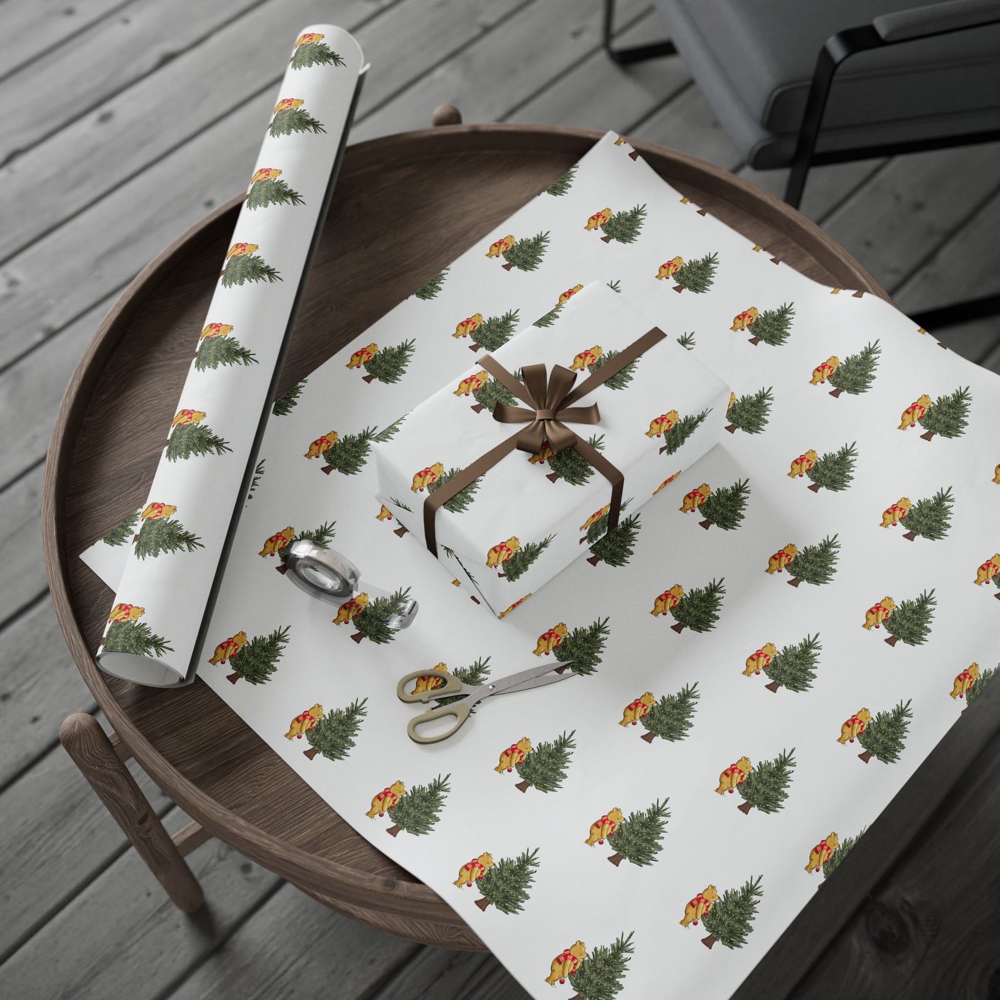 Gift Wrap - Classic Winnie the Pooh White Wrapping Paper with Tree with Lights