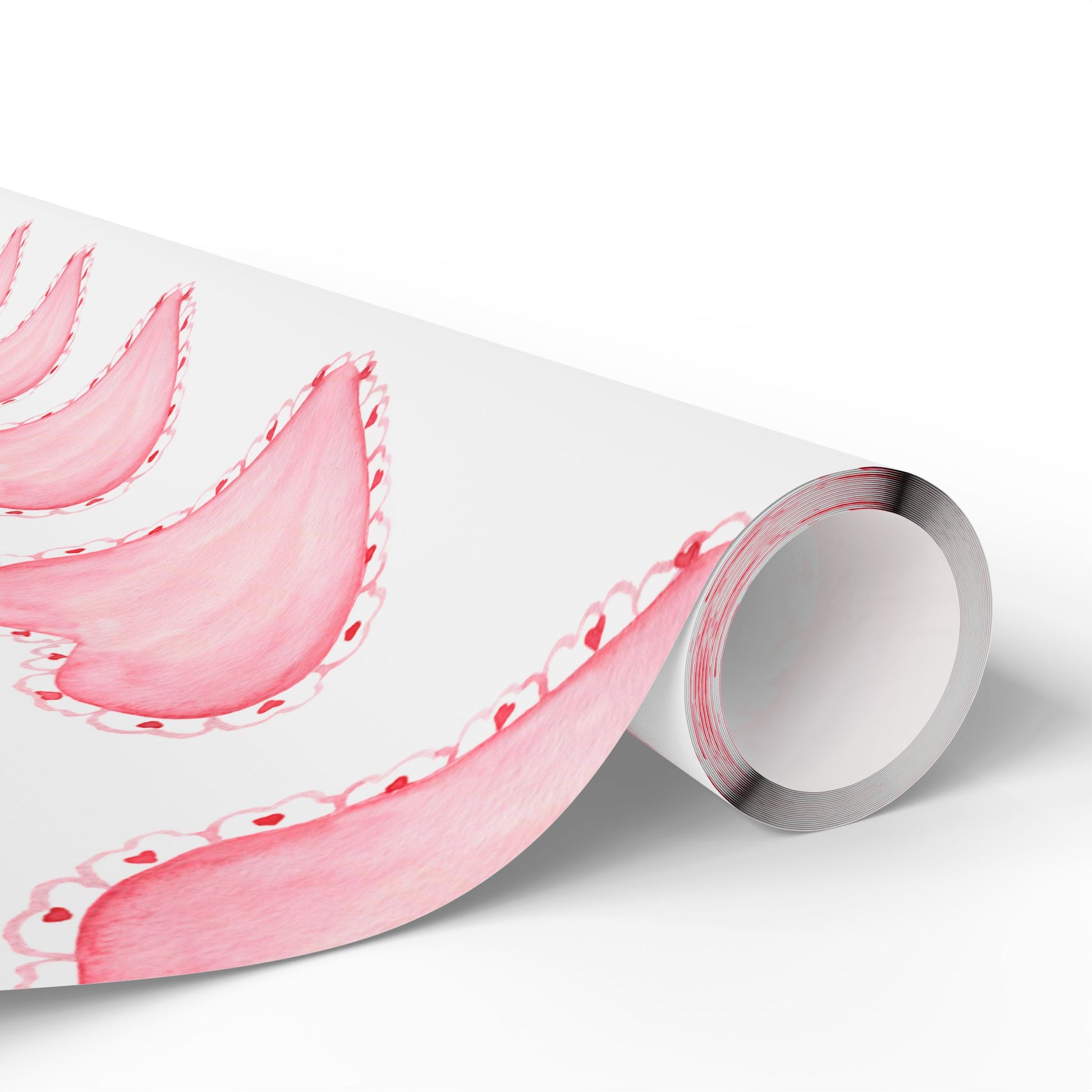 Gift Wrap, Pink Hearts with Red Edges, Valentine's Day Birthday Anniversary, Wrapping Paper Roll, Holidays Occasions, Present Packaging,