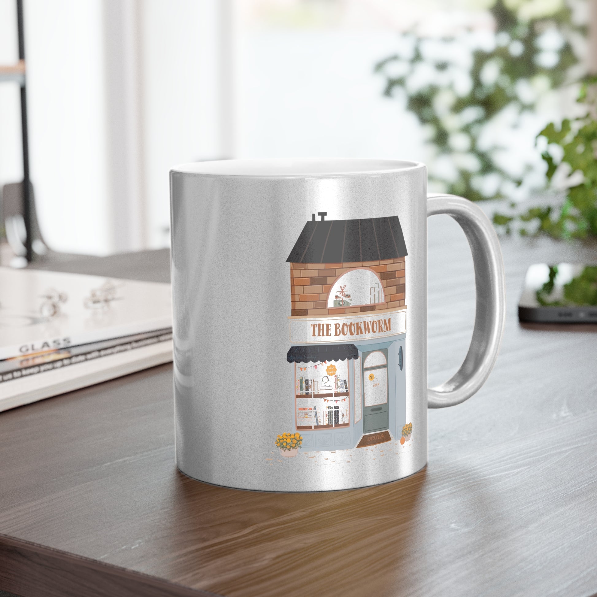 Metallic Mug - Bookworm Bookshop Perfect Gift for Booklover - Spicy Book Girl Cute Store Can't Put the Book Down on Gold Silver Coffee Mug,