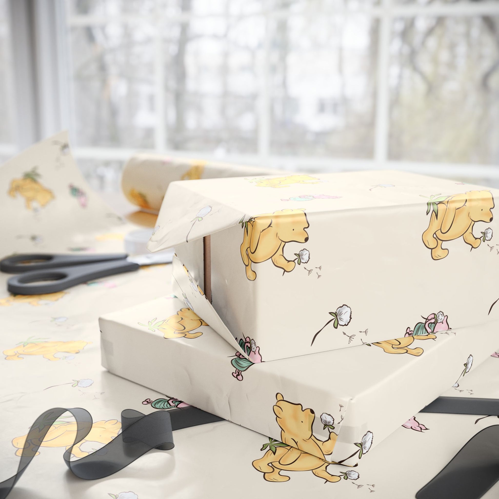 Gift Wrap - Cream Classic Pooh and Piglet Dandelion Design
