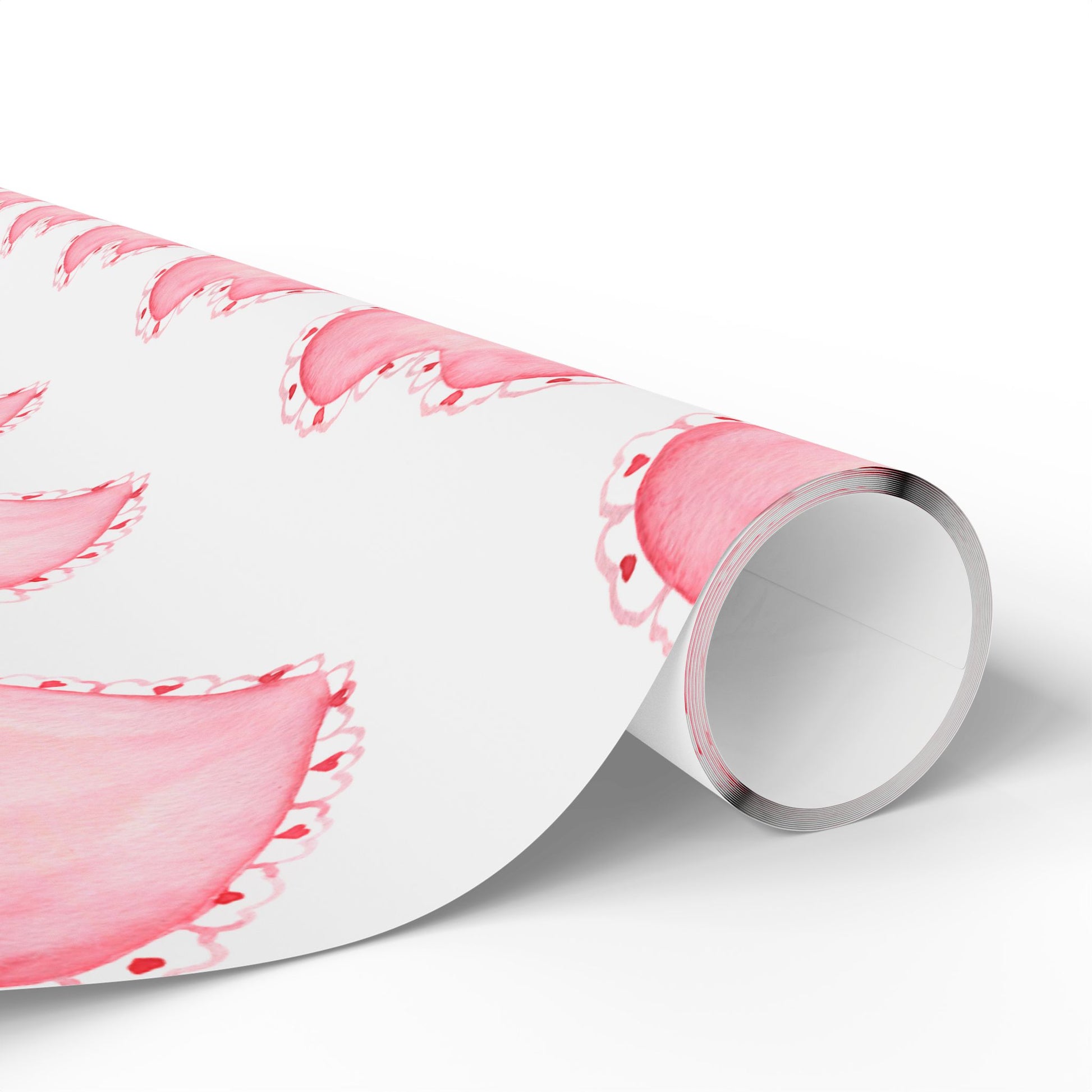 Gift Wrap, Pink Hearts with Red Edges, Valentine's Day Birthday Anniversary, Wrapping Paper Roll, Holidays Occasions, Present Packaging,